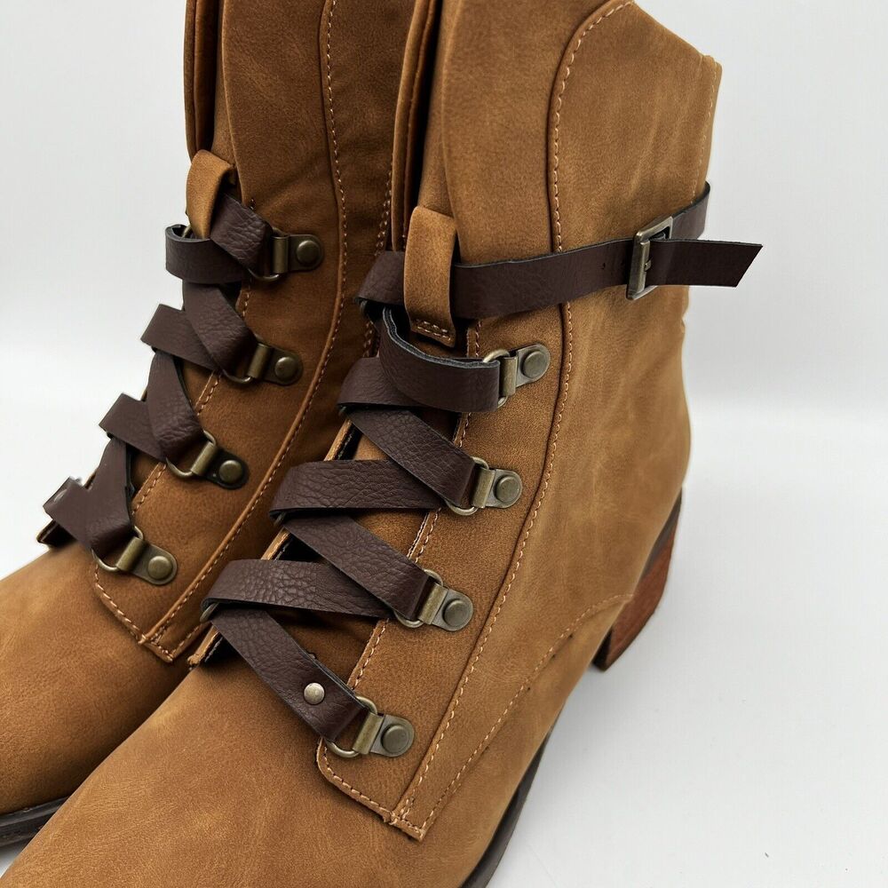 Kork-Ease Reese Tan Dark Brown Vegan Leather  Modern Short Riding Ankle Boot 8.5 - Picture 7 of 12